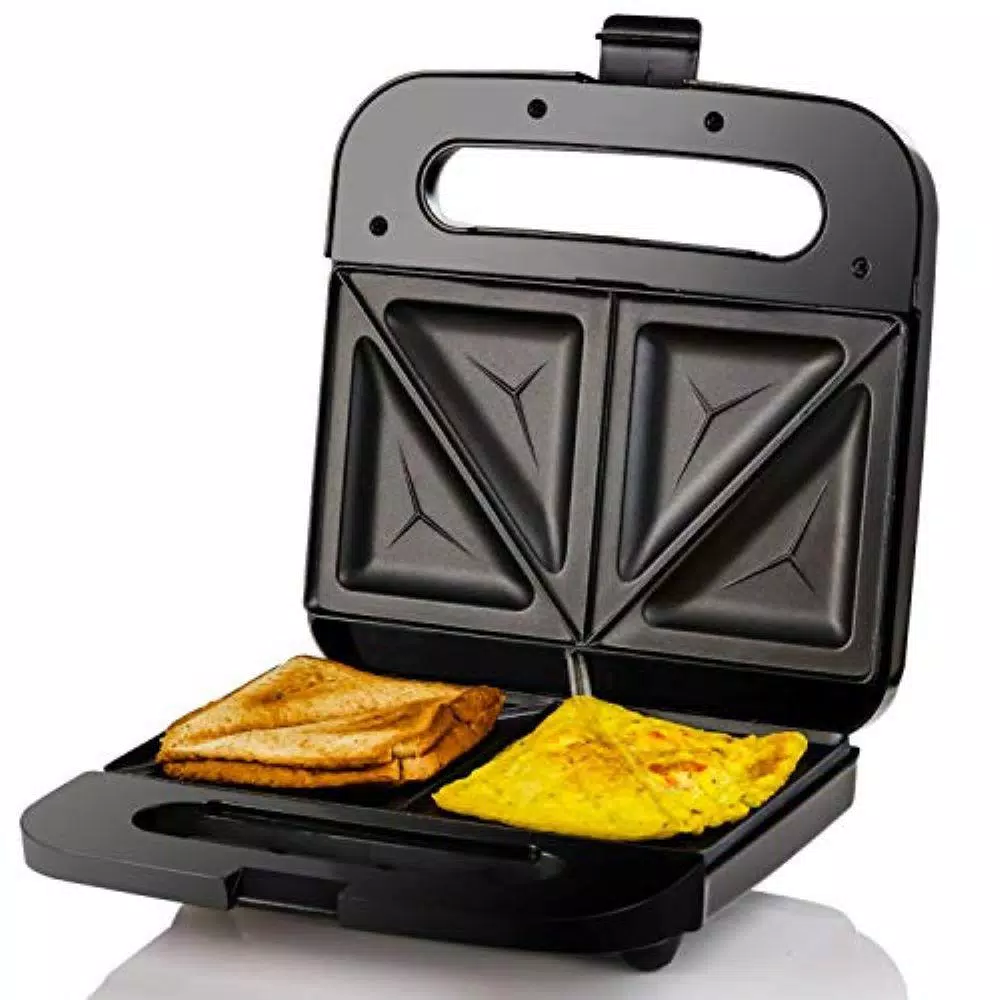 Ovente GPS401 2-Slice Electric Sandwich Maker, 750W Non-Stick Grill, Stainless Steel, Black