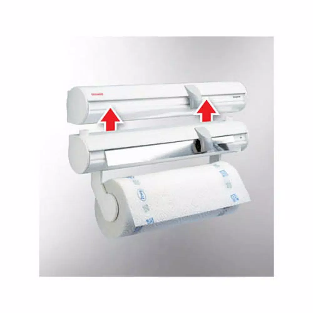 HOUSEHOLD ESSENTIALS Leifheit Wall Mount White Paper Towel Holder and Dual Foil/Plastic Wrap Dispenser