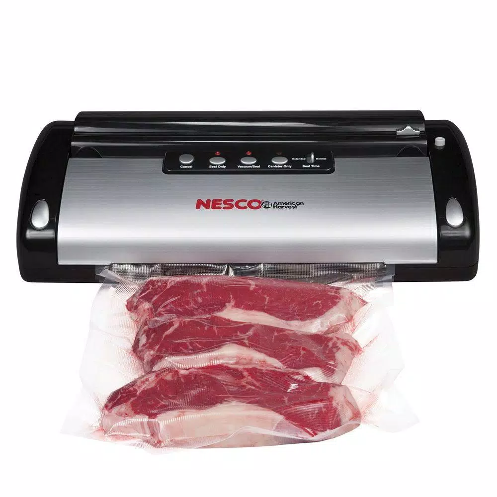 Nesco VS-02 Black Food Vacuum Sealer with Built-in Bag Cutter and Roll Storage