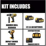 DEWALT 20V MAX Cordless Hammer Drill and Impact Driver Combo Kit with (2) 3.0 Ah Batteries & Charger thumbnail 2