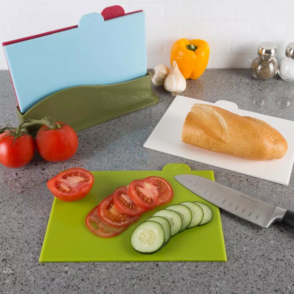 Classic Cuisine 5-Piece Color-Coded Plastic Cutting Board Set with Storage Container