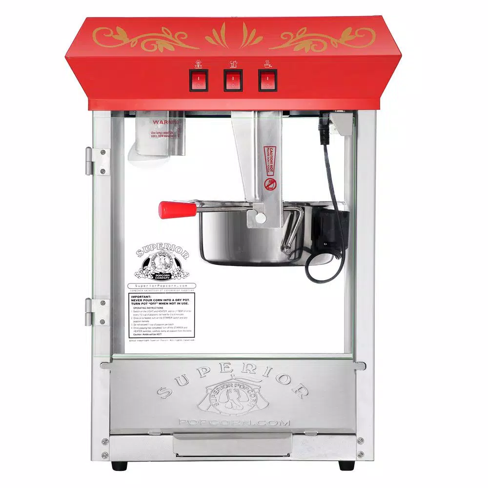 Unbranded Red Carnival Popcorn Popper Machine with Cart, 850W, 8 oz. Stainless Steel Kettle