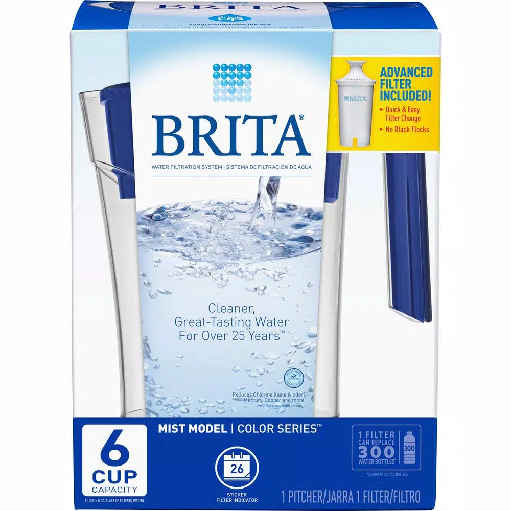 Brita Mist Water Filter Pitcher, 48 oz. Capacity, Dark Blue, BPA Free