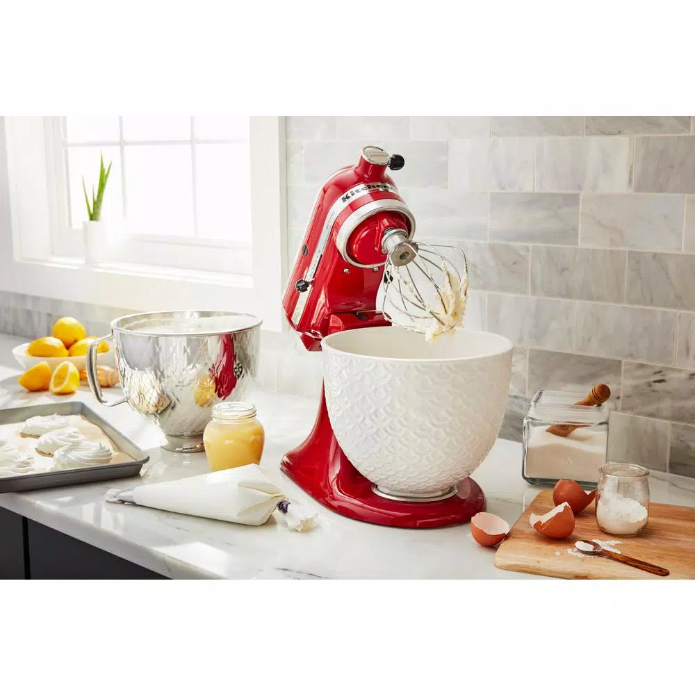 KitchenAid 5 Qt. White Mermaid Lace Textured Ceramic Mixing Bowl for Tilt-Head Stand Mixers
