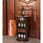 Vintiquewise Rustic Wooden Barrel Shaped Wine Bar Cabinet with Lockable Latch and 10-Bottle Storage thumbnail 3