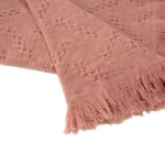 Glitzhome Coral Pink Grid Cotton Woven Throw Blanket with Tassel Trim thumbnail 3