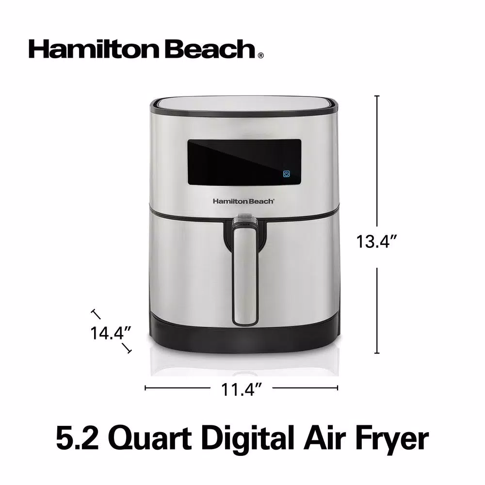 Hamilton Beach 5.3 Qt. Digital Air Fryer, 1700W Stainless Steel with 8 Presets
