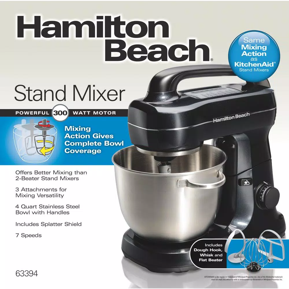 Hamilton Beach 4 Qt. 7-Speed Stand Mixer with Stainless Steel Bowl, Black