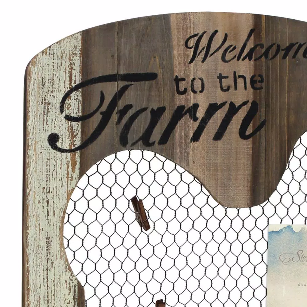 Stonebriar Collection 18 in. x 24 in. Brown Wooden Rooster Wall Decor with Metal Mesh Message Board