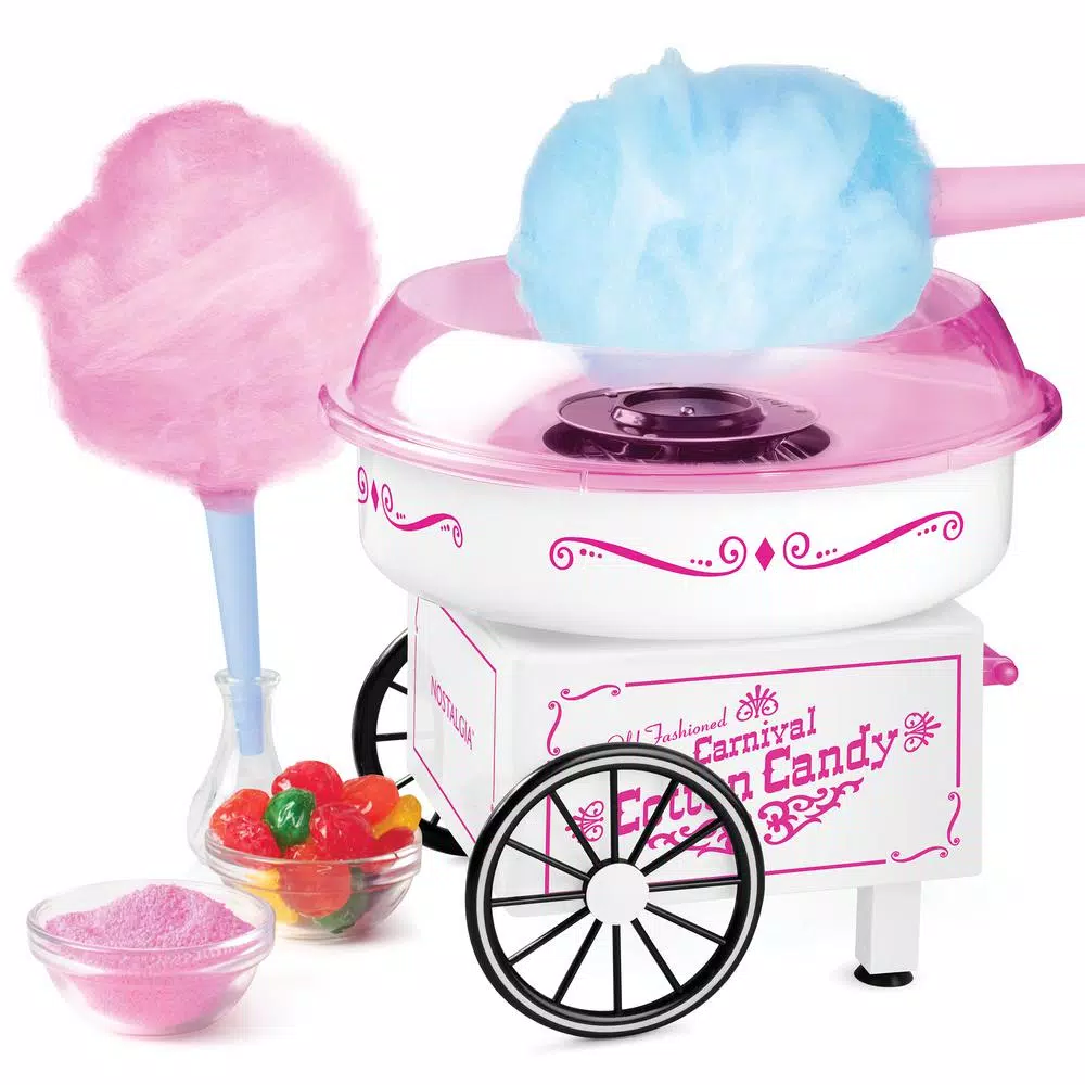 Nostalgia Vintage Pink Cotton Candy Maker with 2 Reusable Cones