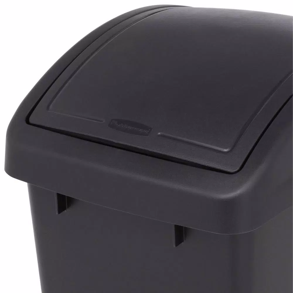 Rubbermaid 12.5 Gal. Black Swing Top Plastic Wastebasket
