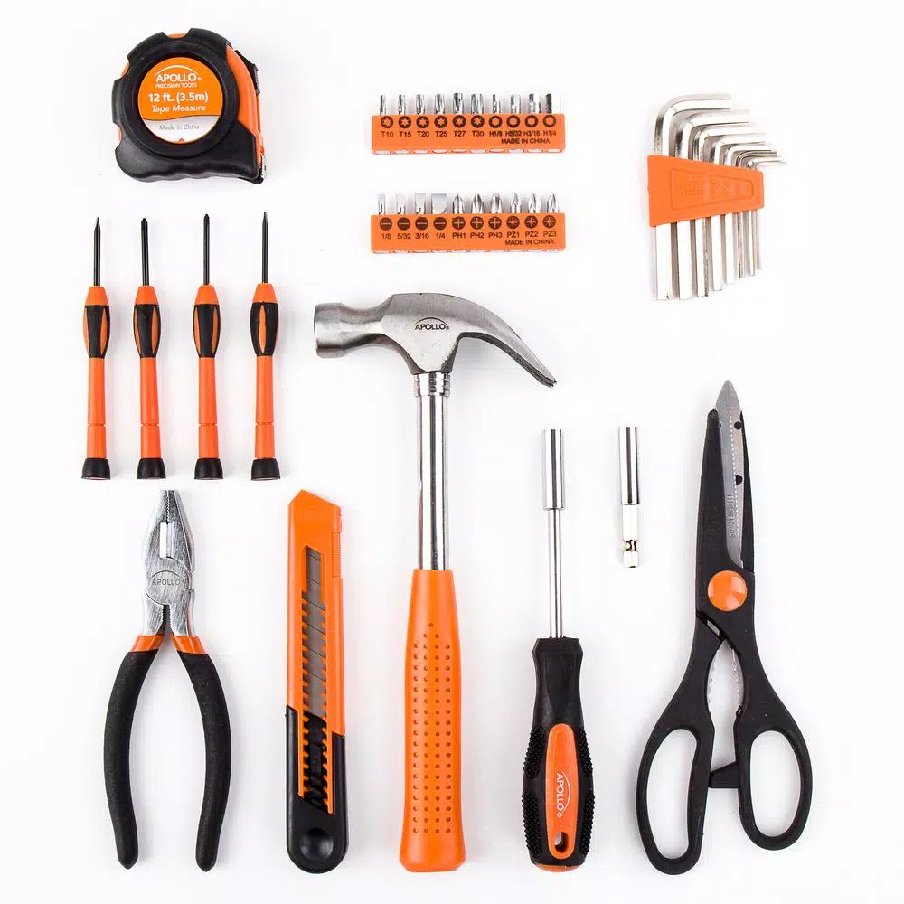 Apollo 39-Piece General Household Tool Set with Blow Molded Case - Orange