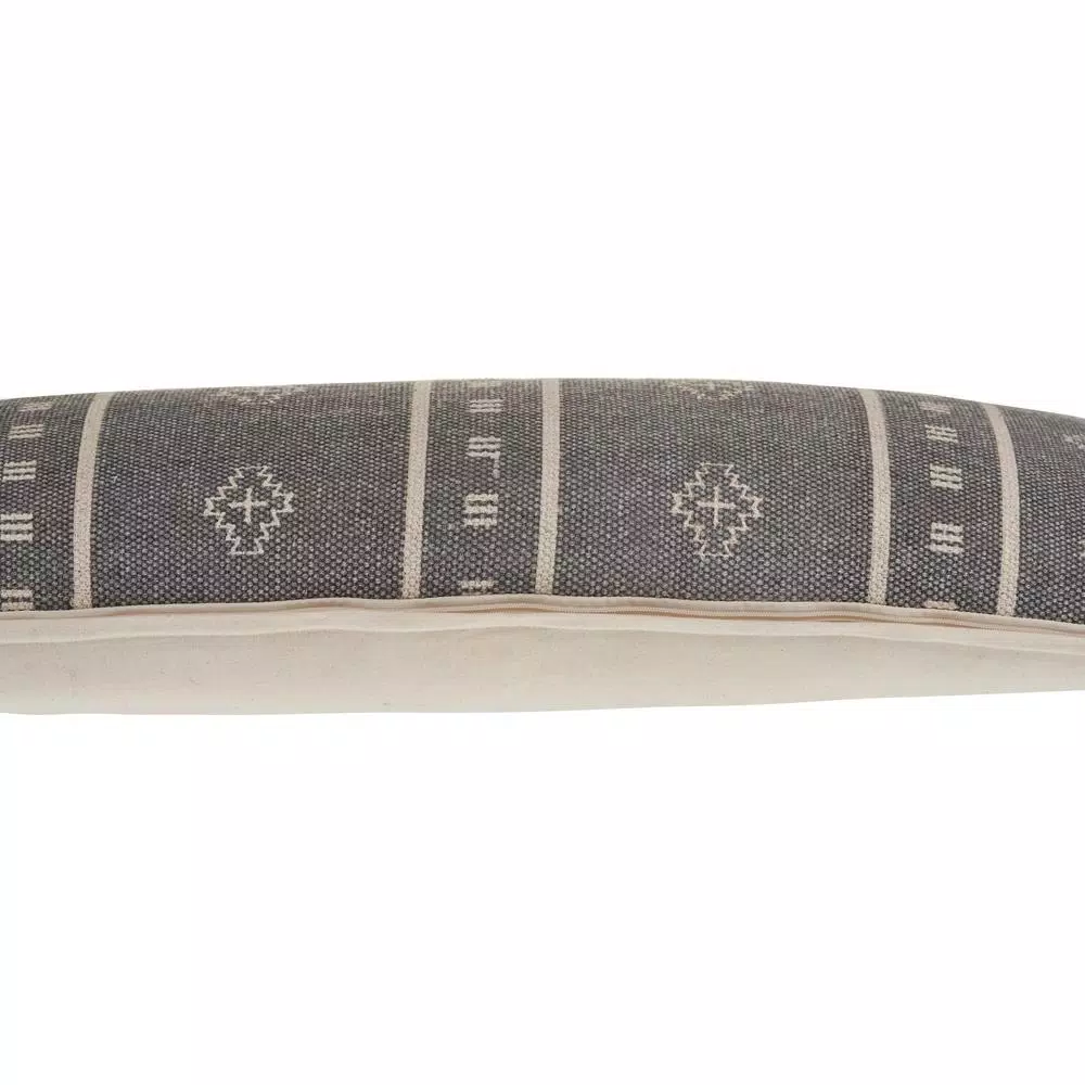LR Home Embroidered Ethnic Floral Throw Pillow, 14 x 36 in, Gray and Cream Cotton