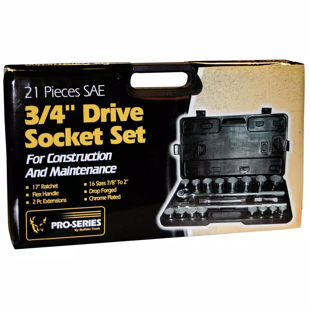 PRO-SERIES 21-Piece 3/4 in. Drive Socket Set with Reversible Ratchet and Blow Molded Case