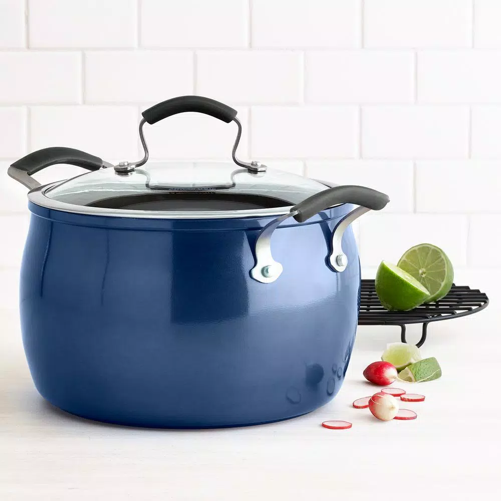 Epicurious 8 qt. Hard-Anodized Aluminum Nonstick Dutch Oven with Glass Lid, Blue