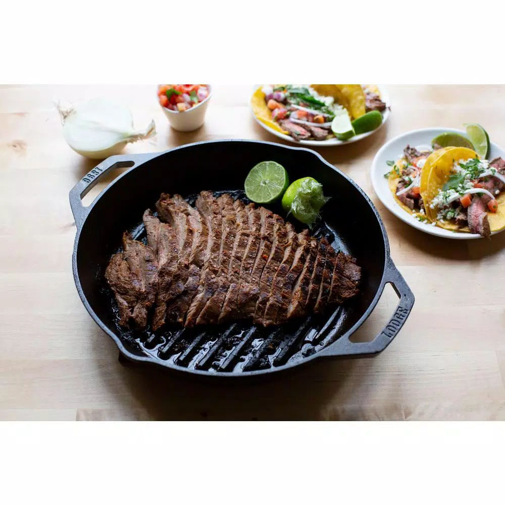 Lodge 12 in. Cast Iron Grill Pan with Dual Handles, Black