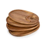 Picnic Time Acacia Wood Wine & Appetizer Plates with Glass Notch - Set of 4 thumbnail 2
