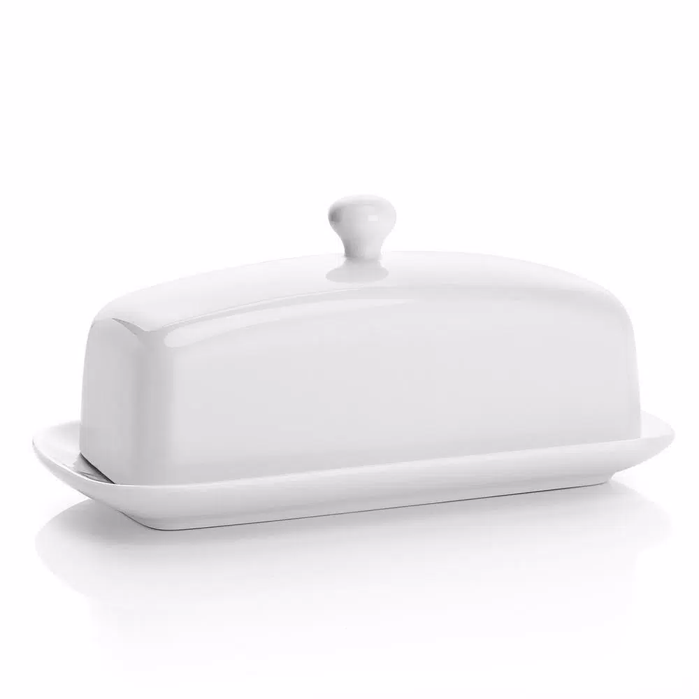 Sweese White Porcelain Butter Dish with Cover, 4 oz. Rectangular Butter Keeper for American Size Sticks