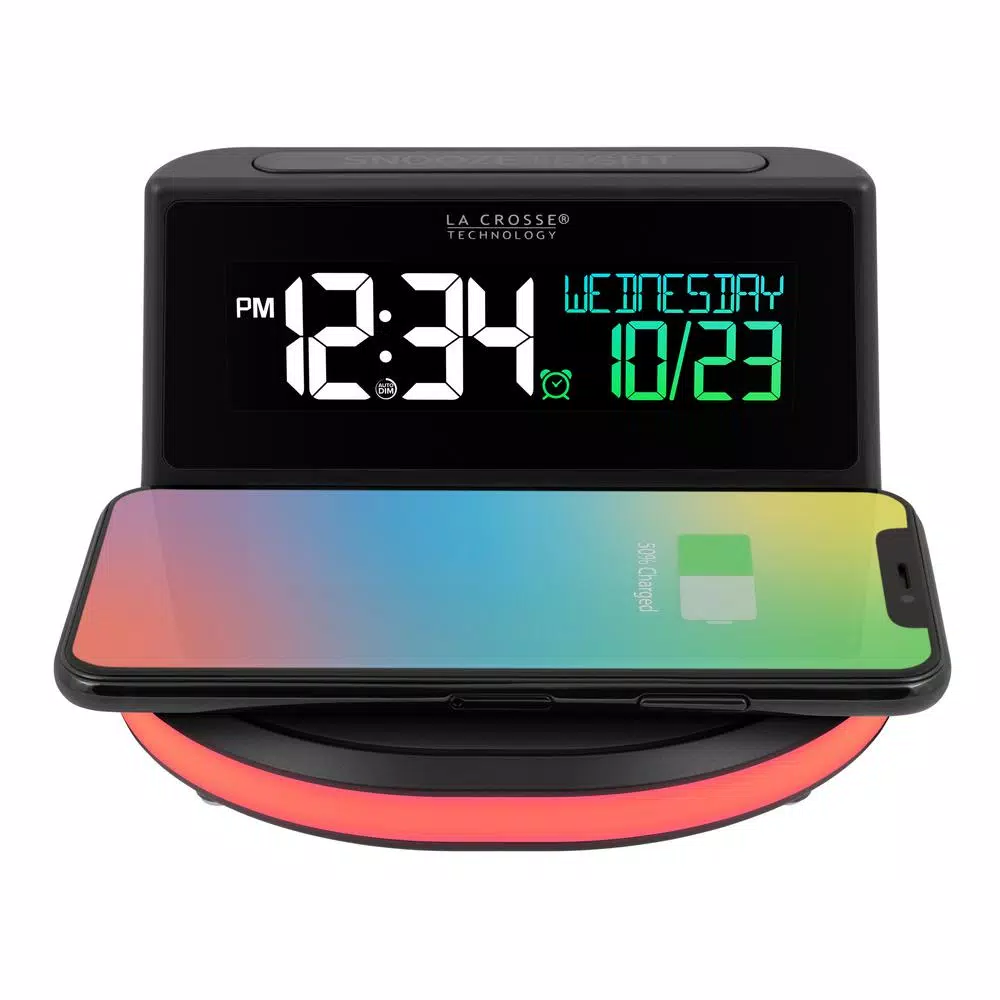 La Crosse Technology Wireless Charging Digital Alarm Clock with 7-Color Glowing Base