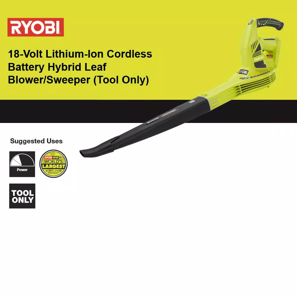 RYOBI ONE+ 18V Lithium-Ion Hybrid Cordless/Corded Leaf Blower, 150 MPH, 200 CFM (Tool Only)