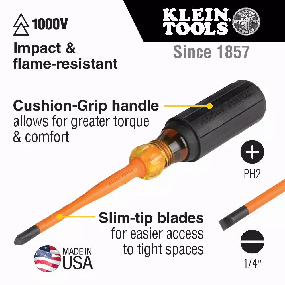 Klein Tools 2-Piece Slim-Tip Insulated Screwdriver Set, 1000V Rated