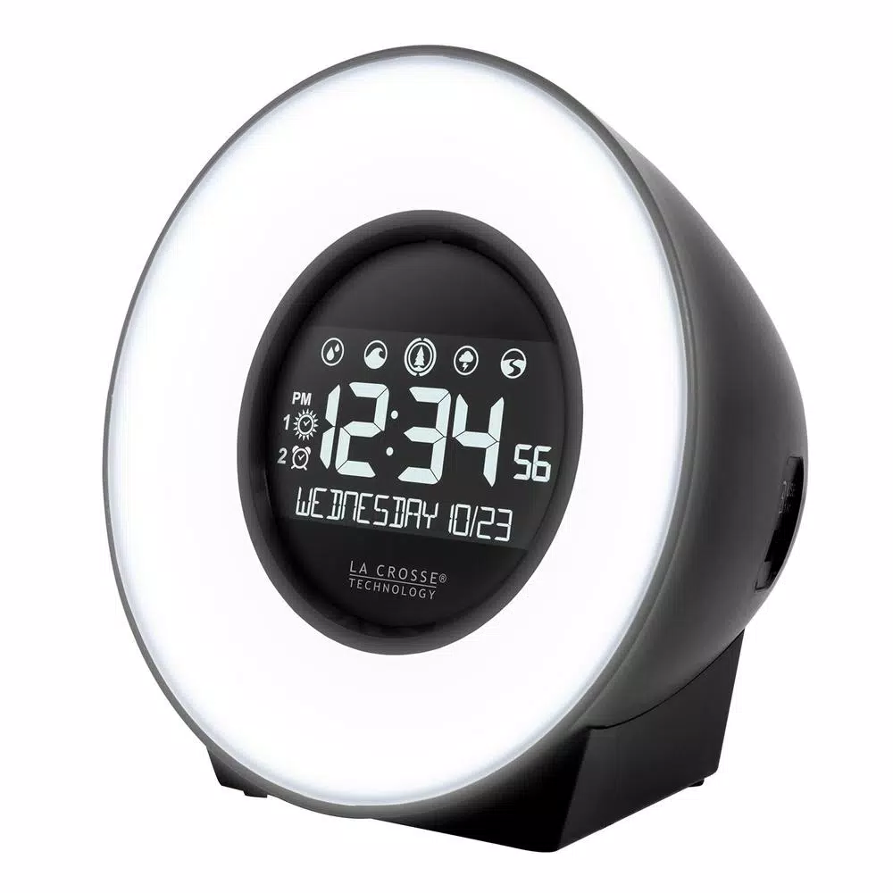 La Crosse Technology Mood Light Digital Alarm Clock with 5 Nature Sounds and USB Charging Port