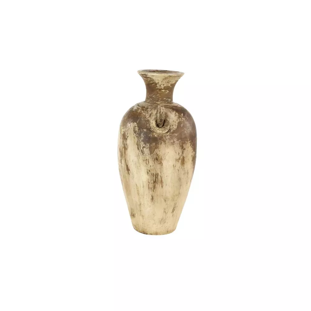 LITTON LANE 28" Distressed Beige and Brown Ceramic Amphora Floor Vase - Farmhouse Style
