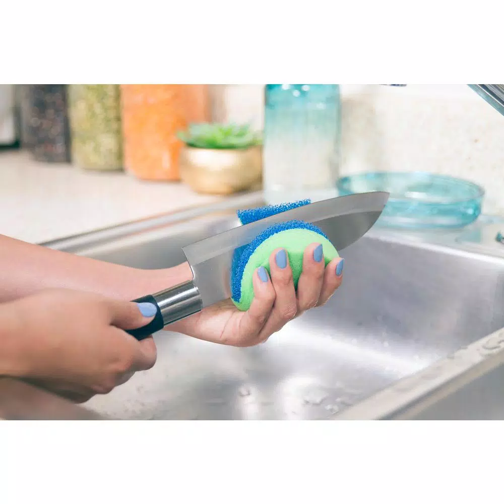 DishFish Dual Scrubber Sponge, Non-Scratch, Ergonomic Fish Shape, 8-Pack