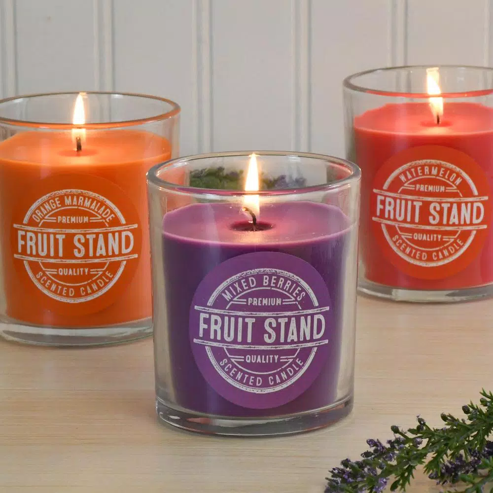 LUMABASE Fruit Stand Collection Scented Candles, 10 oz. Glass Jars (Set of 3)