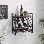 DANYA B 12-Bottle Black Wood Wall Mount Wine Rack with Stemware Organizer and Top Shelf thumbnail 2
