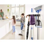 Alpine Industries 16 in. Wall Mounted Mop and Broom Holder with 5 Slots and 6 Retractable Hooks thumbnail 5