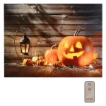 LUMABASE Jack O' Lantern Lighted Canvas Wall Art - Twinkling LED Halloween Hanging Decor thumbnail 1