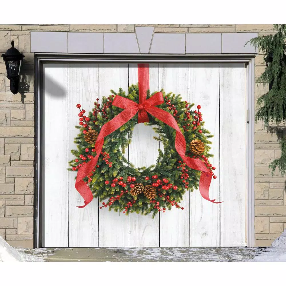 My Door Decor 7 ft. x 8 ft. Christmas Wreath Garage Door Banner Mural