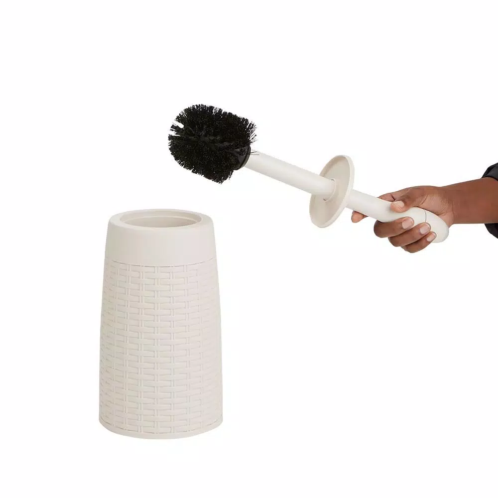 Mind Reader 12 in. Plastic Magic Toilet Brush and Holder Set in Ivory