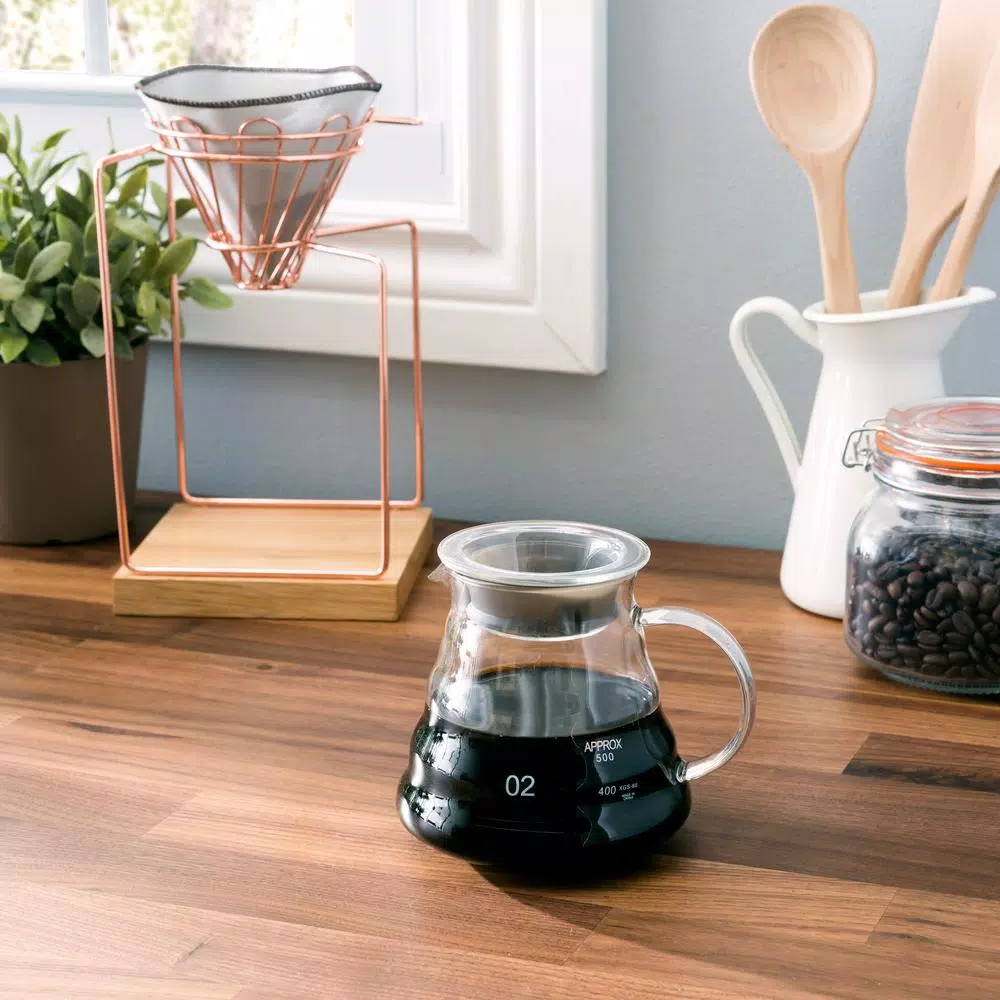 Old Dutch 20oz Stainless Steel Rose Gold Pour Over Coffee Maker Set with Glass Carafe and Rubberwood Base