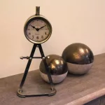 Zentique Rustic Mathematical Compass Shaped Table Clock - Antique Silver Metal Analog Desk Clock thumbnail 1