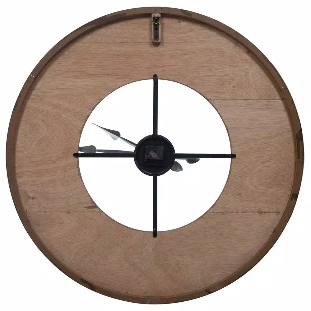 Pinnacle 33 in. Rustic Reclaimed Wood and Metal Round Wall Clock - Farmhouse Style