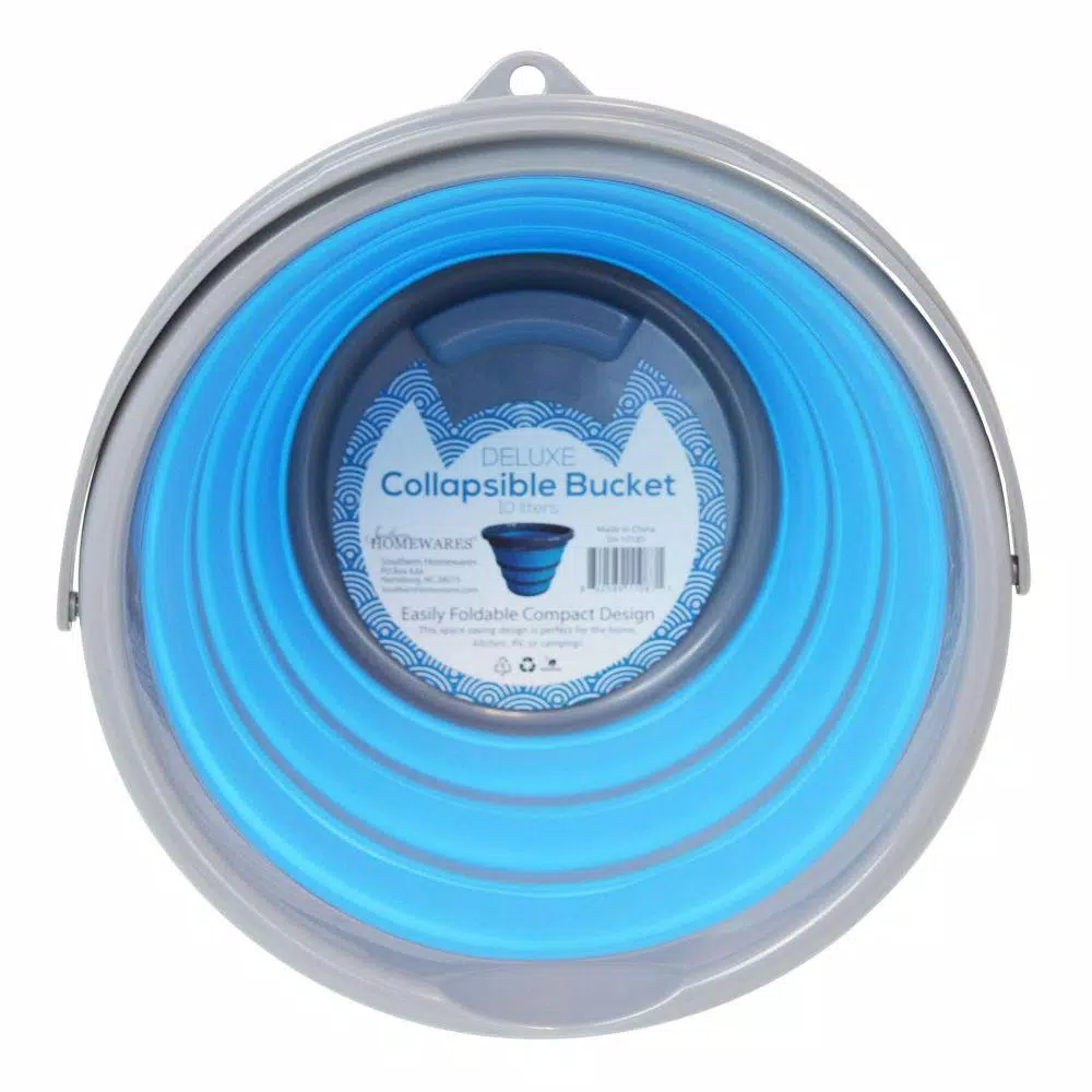 Southern Homewares 2.65 Gal. Blue Collapsible Deluxe Silicone Bucket with Stability Rings