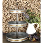 LITTON LANE 24 in. 3-Tiered Round Gray Iron Tray Stand with Copper Band Accents thumbnail 1