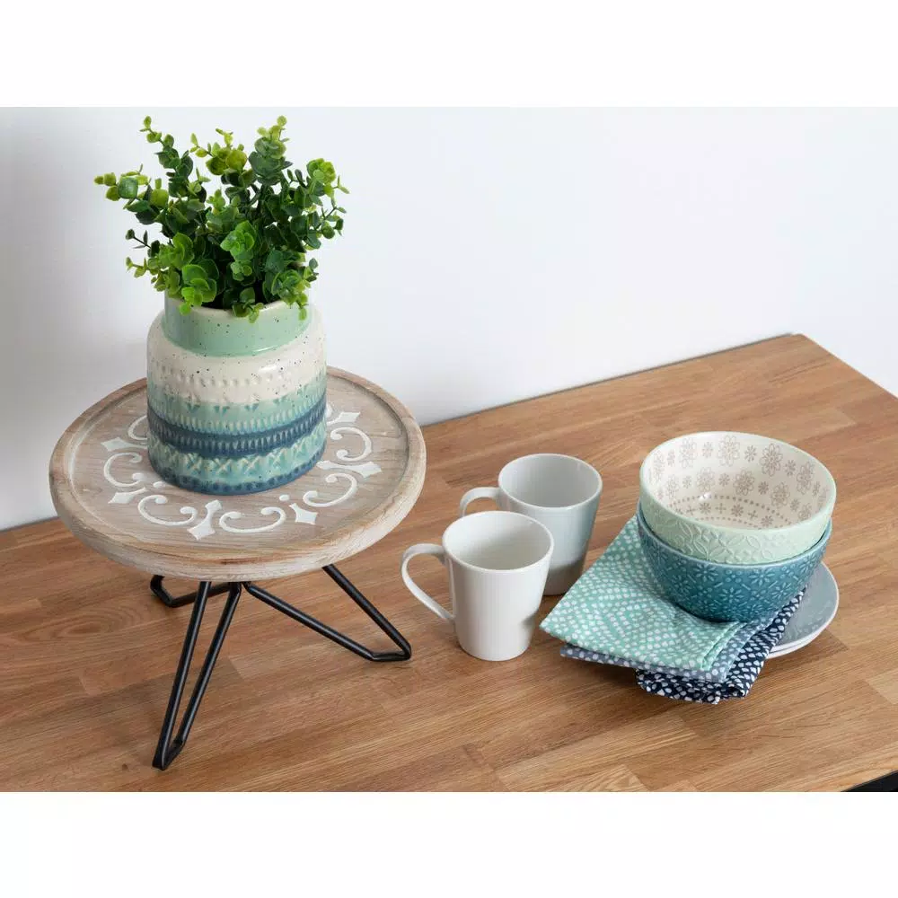 Kate and Laurel Sherald 11 in. White Round Wood Pedestal Tray with Metal Stand