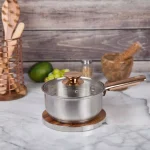 Creative Home 7" Round Fiberboard Trivet and Serving Board with Acacia Finish and Stainless Steel Trim thumbnail 5