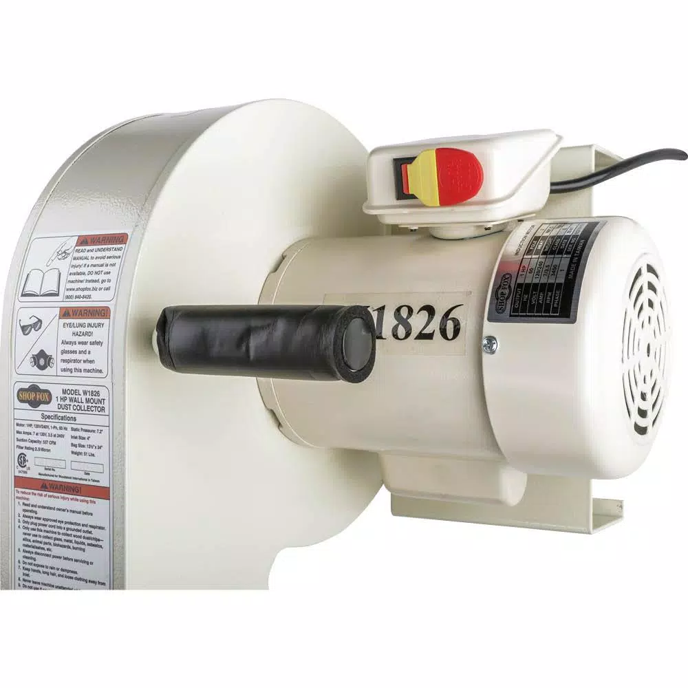 Shop Fox Wall-Mounted Dust Collector, 537 CFM, 1 HP, 110V/220V Woodworking Dust Extraction System
