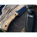 Camillus Mountaineer 4 in. Carbonitride Titanium Drop Point Fixed Blade Knife with Burlwood Accent Handle thumbnail 6