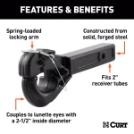 CURT Receiver-Mount Pintle Hook, 2 in. Shank, 20,000 lbs. Capacity, 2-1/2 in. Lunette Eye thumbnail 3