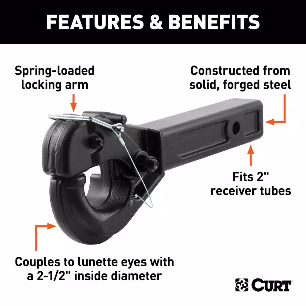 CURT Receiver-Mount Pintle Hook, 2 in. Shank, 20,000 lbs. Capacity, 2-1/2 in. Lunette Eye