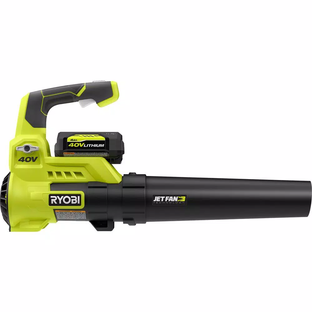 RYOBI 40V MAX Lithium-Ion Jet Fan Blower Kit with 4 Ah Battery, Charger, and Lawn & Leaf Bag