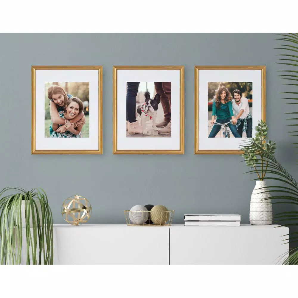 Kate and Laurel Adlynn Gold Picture Frame Set, 11 x 14 in. and 8 x 10 in. with Mats, Set of 4