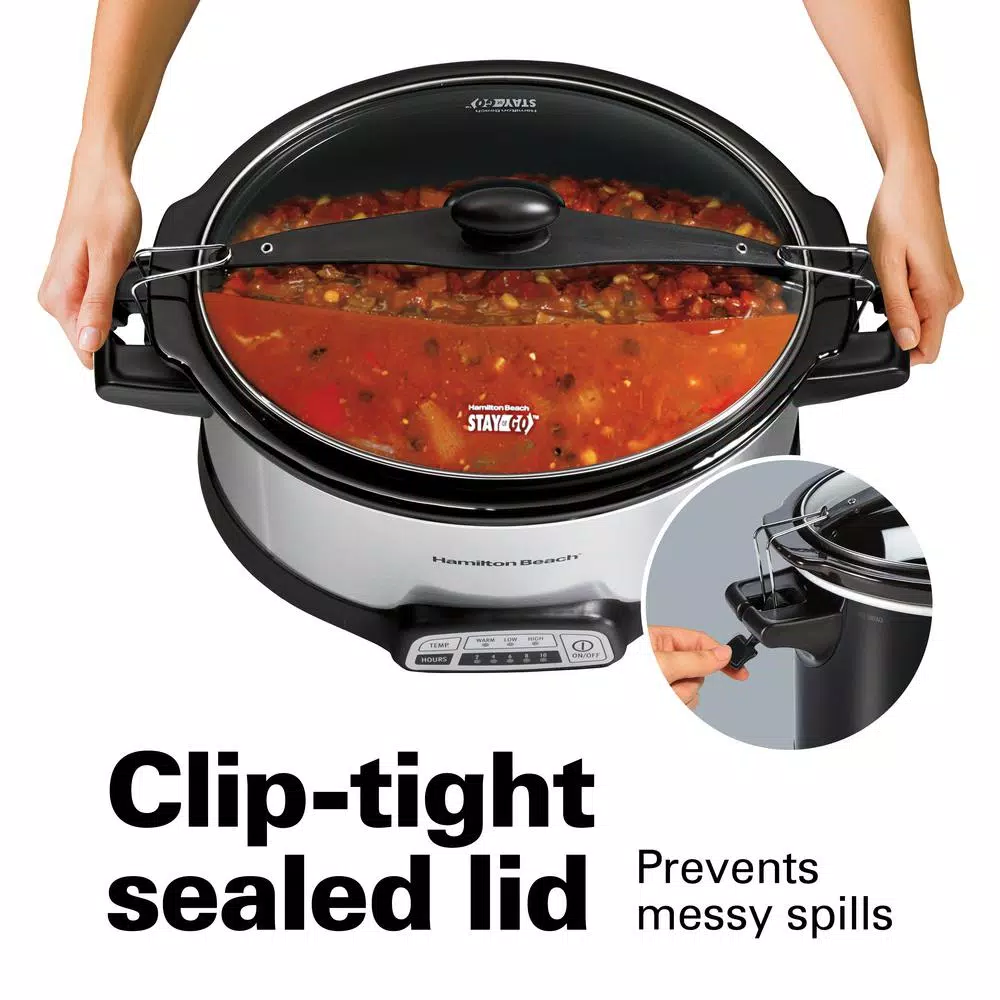 Hamilton Beach 6 Qt. Programmable Stay or Go Stainless Steel Slow Cooker with Party Dipper