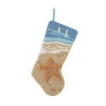 Glitzhome 19 in. Hooked Starfish Christmas Stocking, Nautical Blue Ocean Theme thumbnail 1