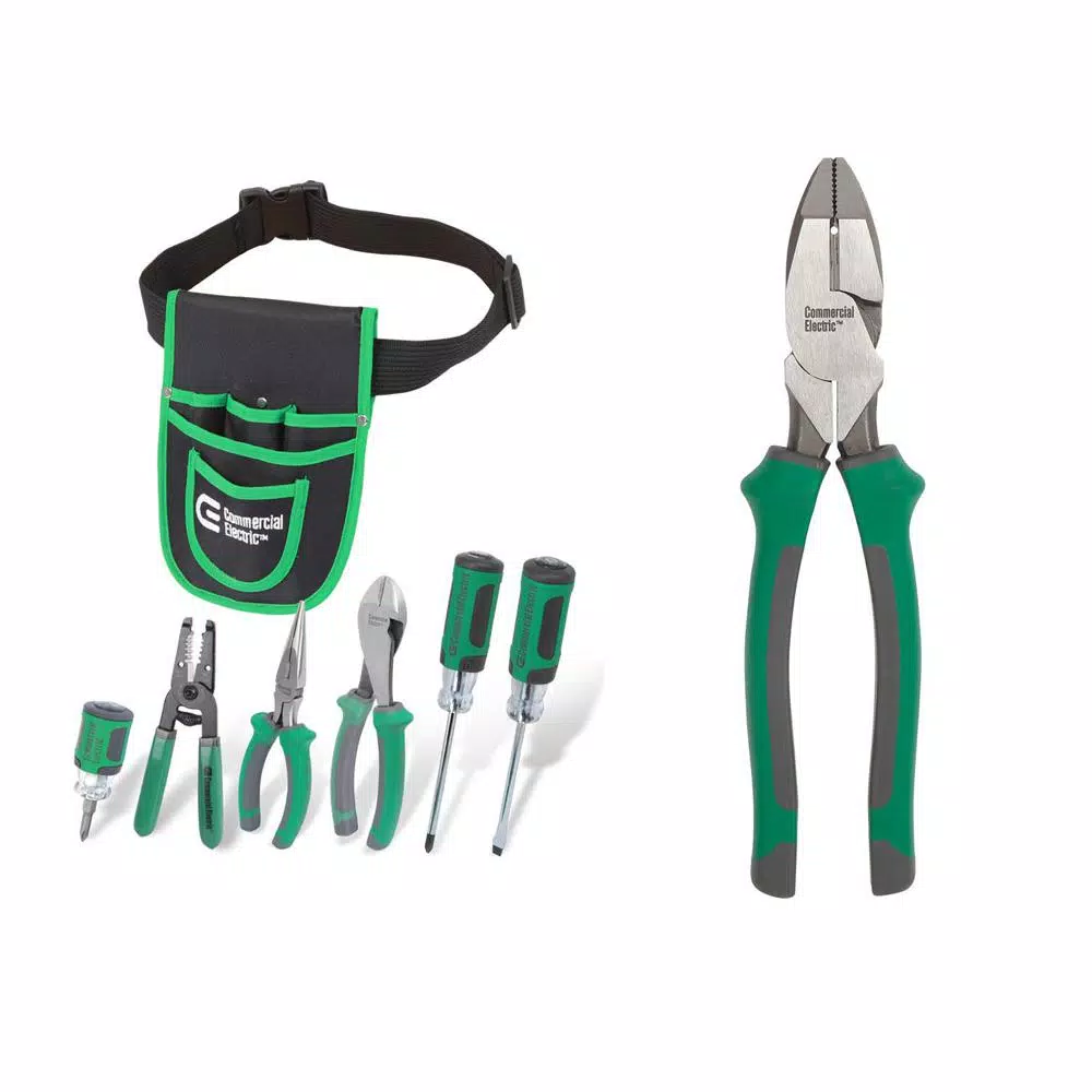 Commercial Electric 7-Piece Electrician's Tool Set with Pouch and Wire Cutting Pliers
